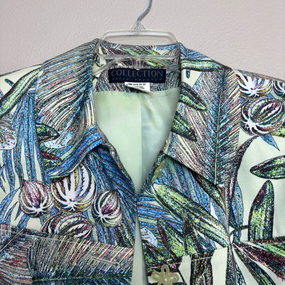 Colorful Jacket Womens 10 Green Blue Tropical Palm Leaf Flower Resortwear Floral - Picture 9 of 16